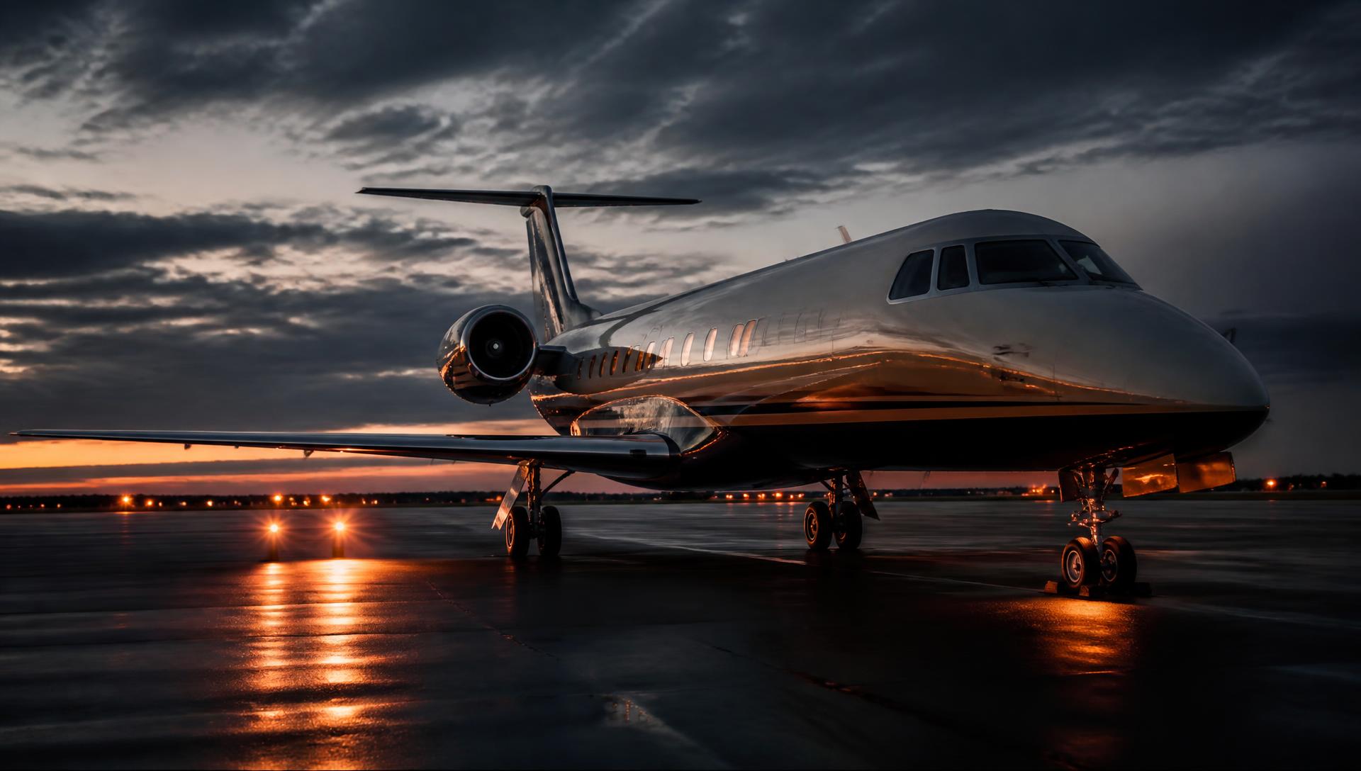 Embraer Privatjet bei Dämmerung auf dem Vorfeld